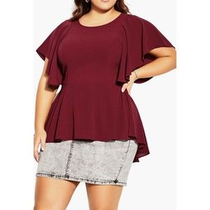 City Chic Blouse Red Top Plus Size Romantic Mood Ruby Valentine Chiffon Tunic XL